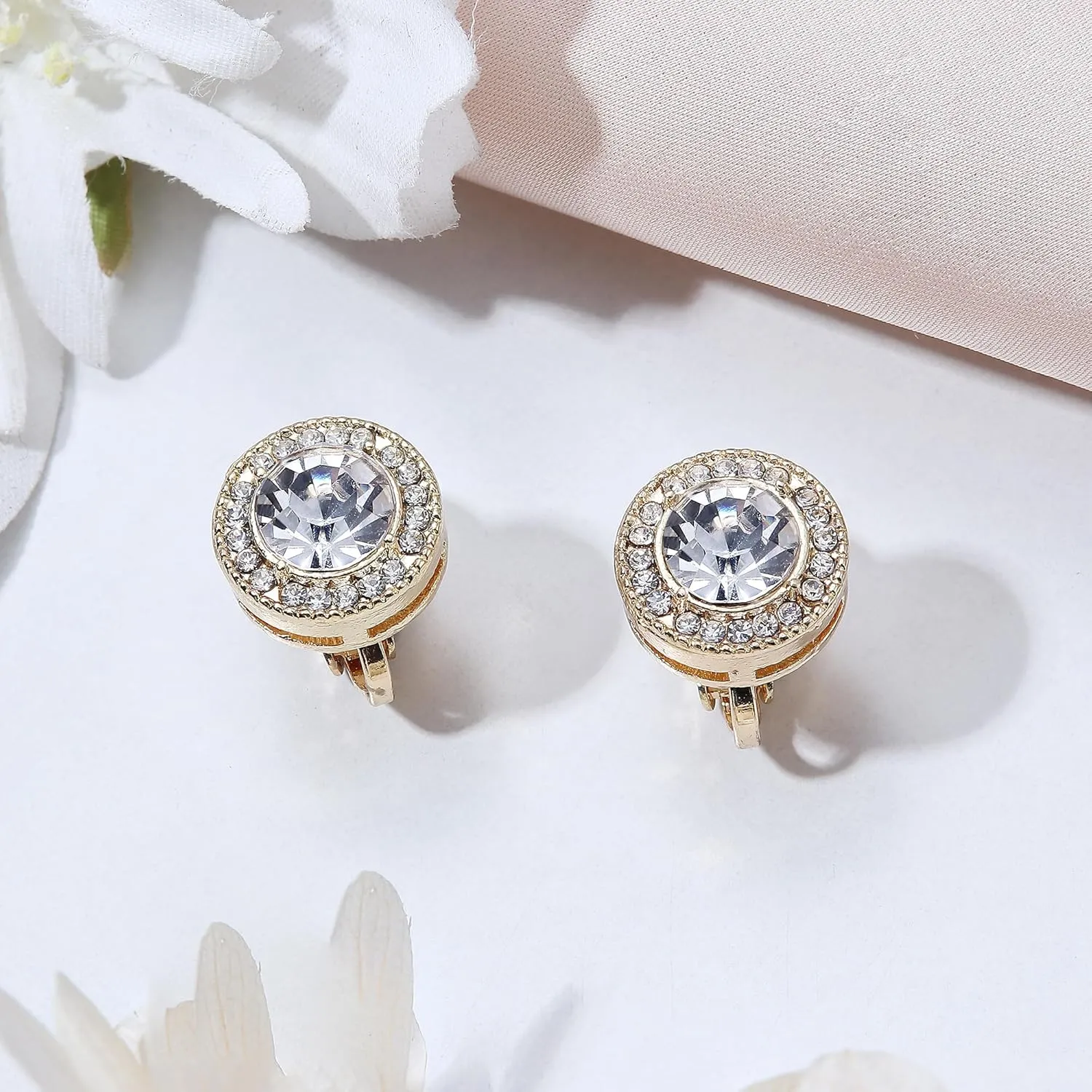FASACCO Clip On Earrings for Women Lightweight Clip on Rhinestone Non Pierced Clip Earrings Crystal Wedding Formal Earrings Birthstone Earrings (With Box)