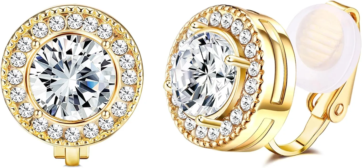 FASACCO Clip On Earrings for Women Lightweight Clip on Rhinestone Non Pierced Clip Earrings Crystal Wedding Formal Earrings Birthstone Earrings (With Box)
