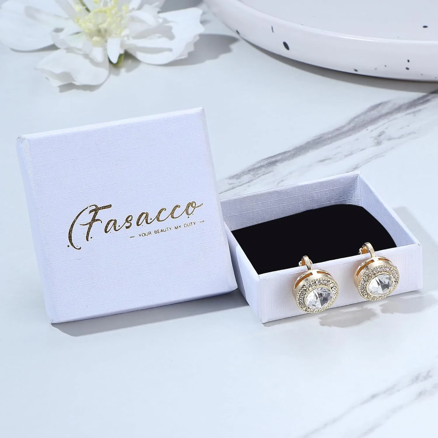 FASACCO Clip On Earrings for Women Lightweight Clip on Rhinestone Non Pierced Clip Earrings Crystal Wedding Formal Earrings Birthstone Earrings (With Box)