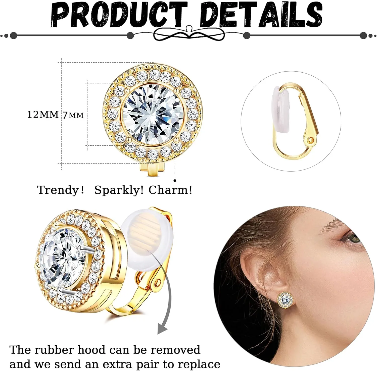 FASACCO Clip On Earrings for Women Lightweight Clip on Rhinestone Non Pierced Clip Earrings Crystal Wedding Formal Earrings Birthstone Earrings (With Box)