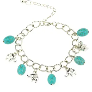 Fashion Elephant Bangles&Bracelets Vintage Beads Turquoise Chain Bracelets Silver Color for Women Jewelry