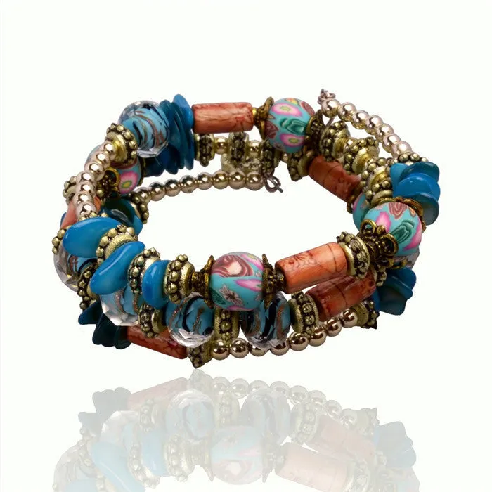 Fashion Imitation Gemstone Jewelry Charm Bracelet Handcraft Multilayer Natural Stone Resin bracelet bangles For Women
