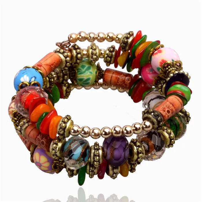 Fashion Imitation Gemstone Jewelry Charm Bracelet Handcraft Multilayer Natural Stone Resin bracelet bangles For Women