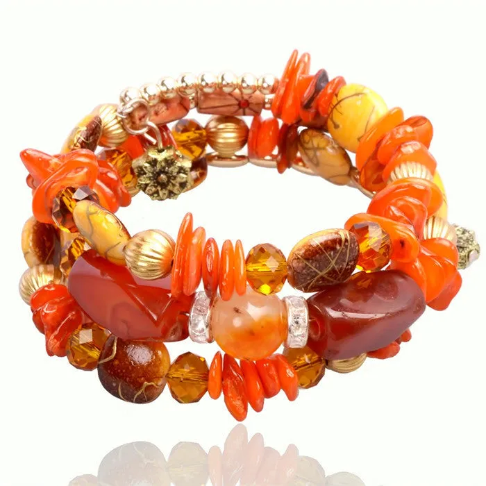 Fashion Imitation Gemstone Jewelry Charm Bracelet Handcraft Multilayer Natural Stone Resin bracelet bangles For Women