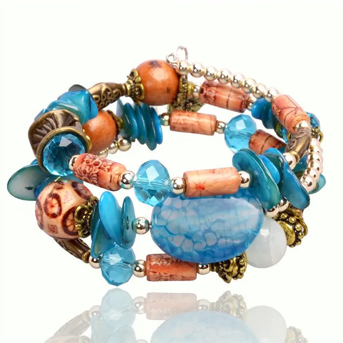 Fashion Imitation Gemstone Jewelry Charm Bracelet Handcraft Multilayer Natural Stone Resin bracelet bangles For Women