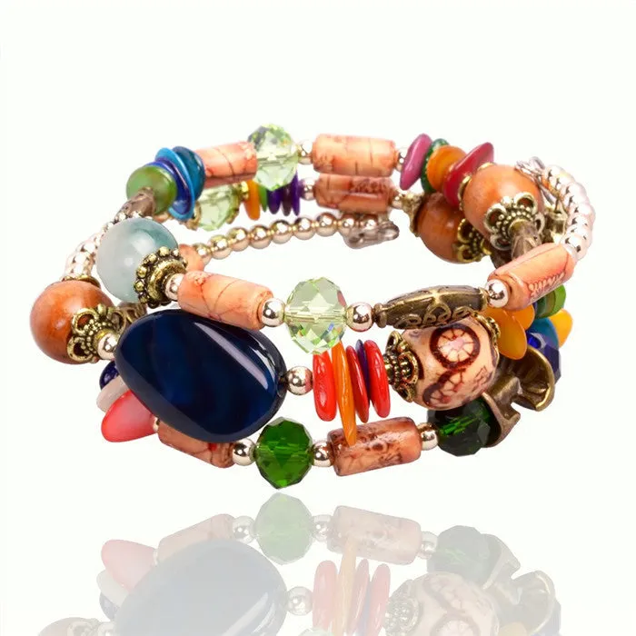 Fashion Imitation Gemstone Jewelry Charm Bracelet Handcraft Multilayer Natural Stone Resin bracelet bangles For Women