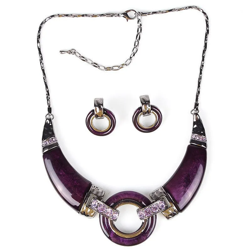 Fashion Jewelry Sets Gunmetal Plated Unique Design Red/Gray/Purpld Color High Quality Party Gifts