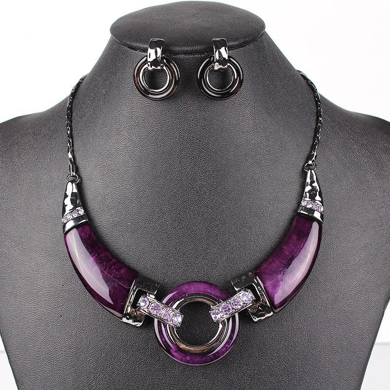 Fashion Jewelry Sets Gunmetal Plated Unique Design Red/Gray/Purpld Color High Quality Party Gifts