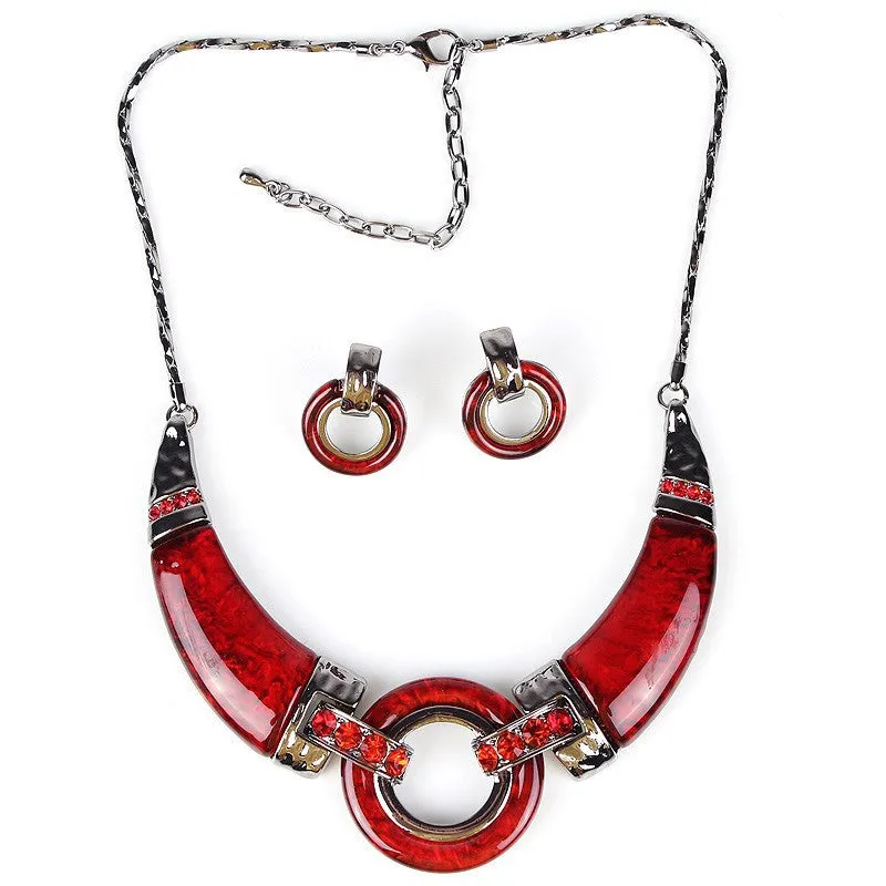 Fashion Jewelry Sets Gunmetal Plated Unique Design Red/Gray/Purpld Color High Quality Party Gifts