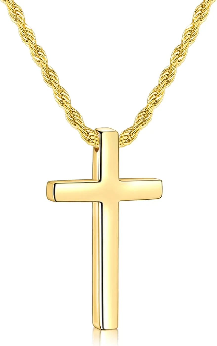 Fiusem Cross Necklace for Men, Mens Cross Necklaces with 2.5mm Rope Chain, Stainless Steel Pendant Chain 16-28 Inch, Jewelry Gift