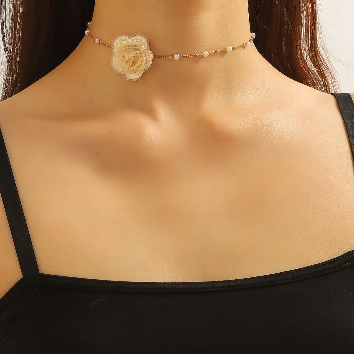 Flower Choker Necklaces For Women Vintage With Pearl Rose Necklaces Dainty Collar Flower Necklace Bridal Dancing Party Jewelry Accessories
