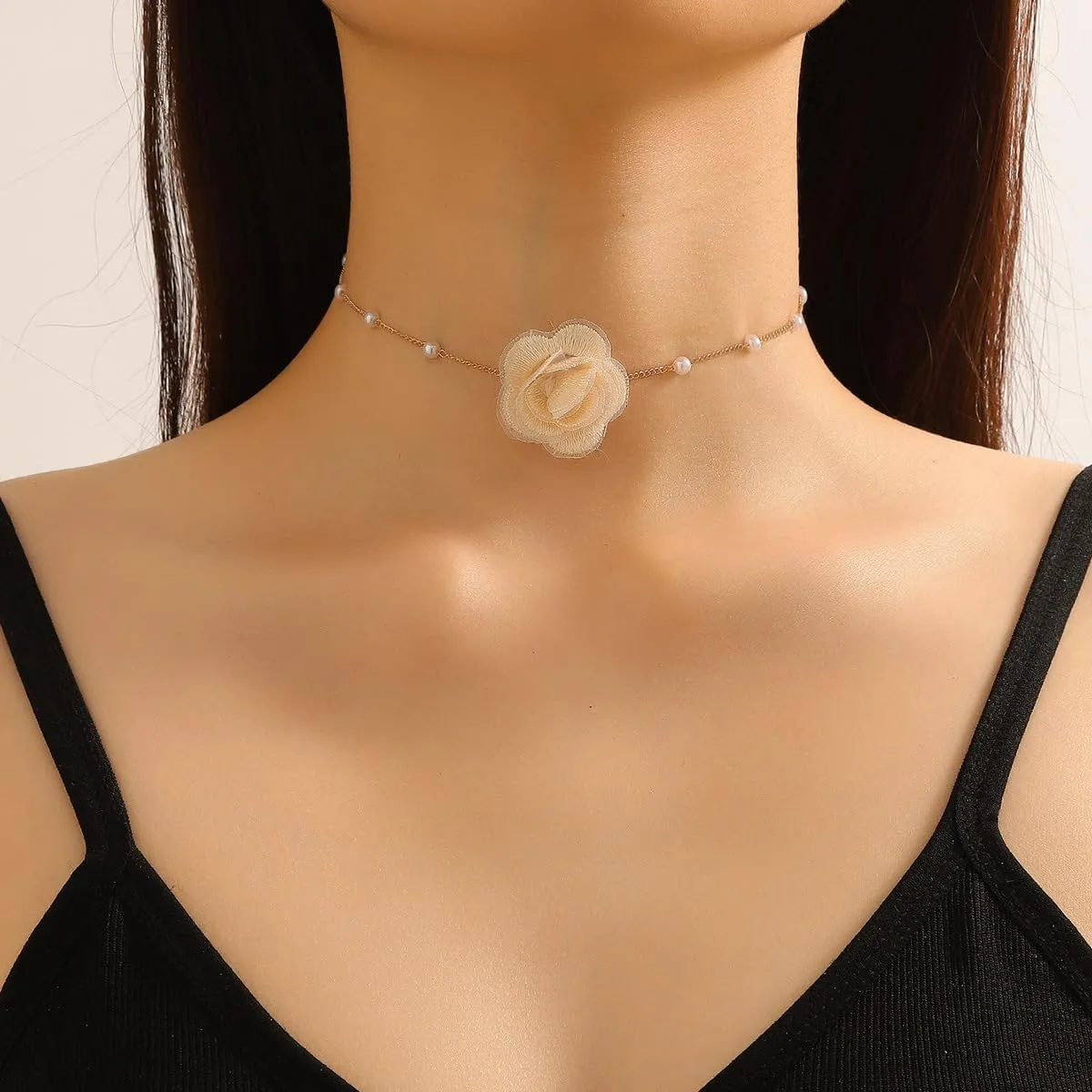 Flower Choker Necklaces For Women Vintage With Pearl Rose Necklaces Dainty Collar Flower Necklace Bridal Dancing Party Jewelry Accessories