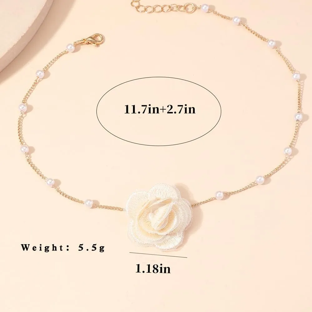 Flower Choker Necklaces For Women Vintage With Pearl Rose Necklaces Dainty Collar Flower Necklace Bridal Dancing Party Jewelry Accessories