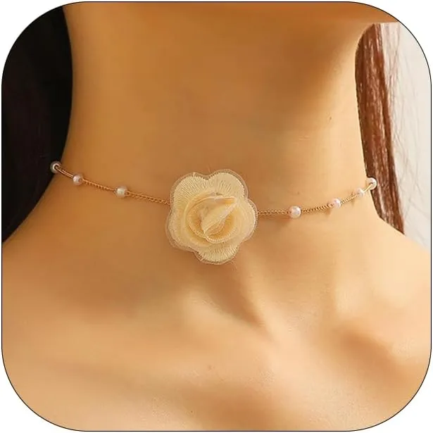 Flower Choker Necklaces For Women Vintage With Pearl Rose Necklaces Dainty Collar Flower Necklace Bridal Dancing Party Jewelry Accessories