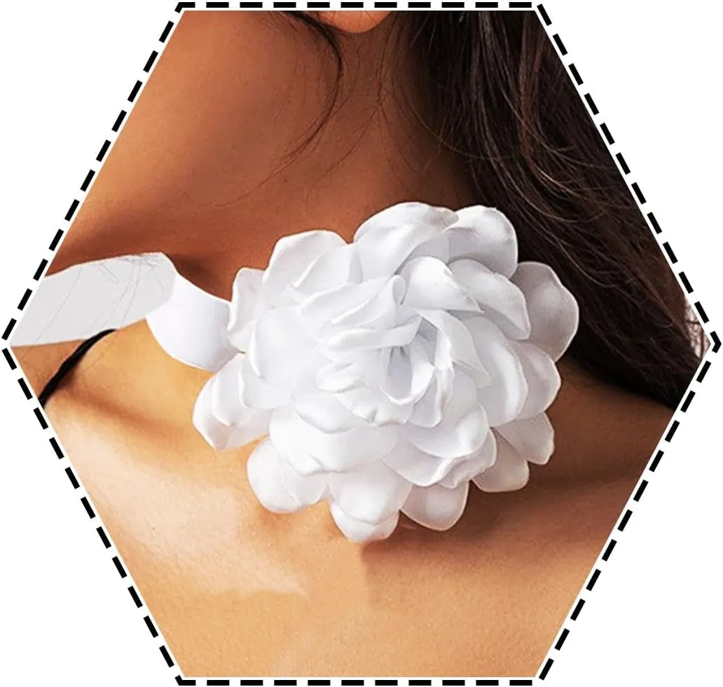 Flower Velvet Choker Necklaces White Floral Collar Necklace for Women