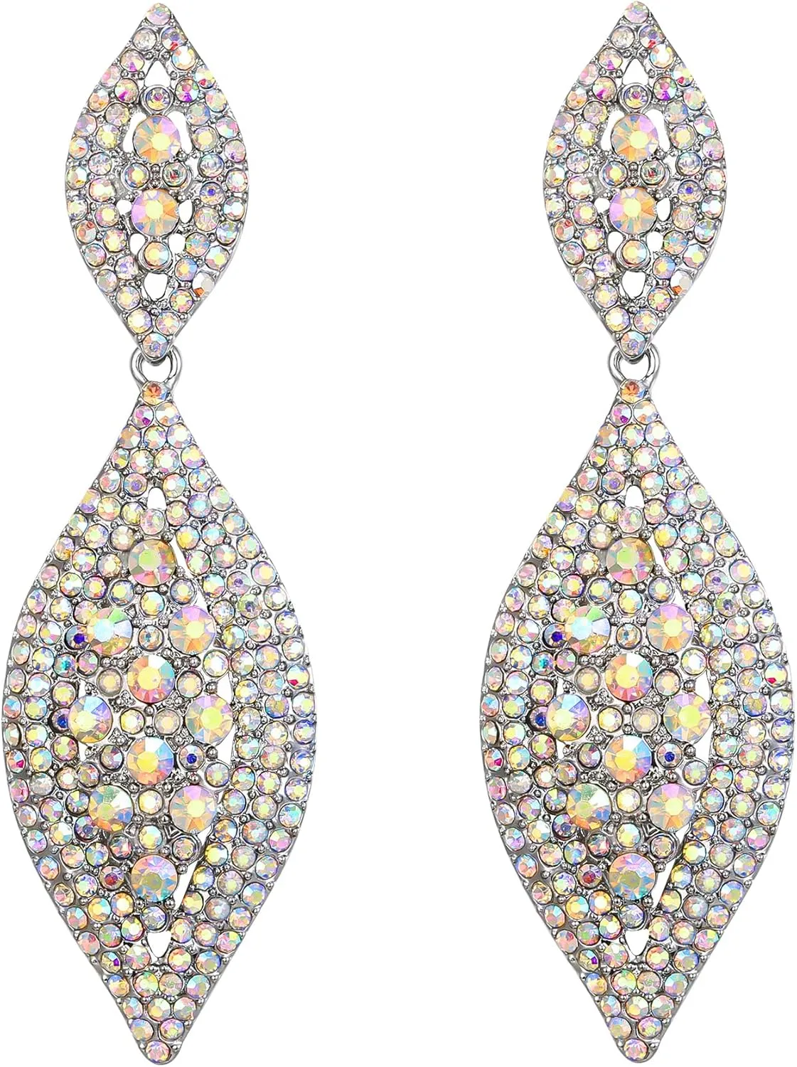 Flyonce Clip On Earrings for Women, Glitter Rhinestone Crystal Wedding Bridal Clip-on Drop Dangle Earring for Non Pierced Ears