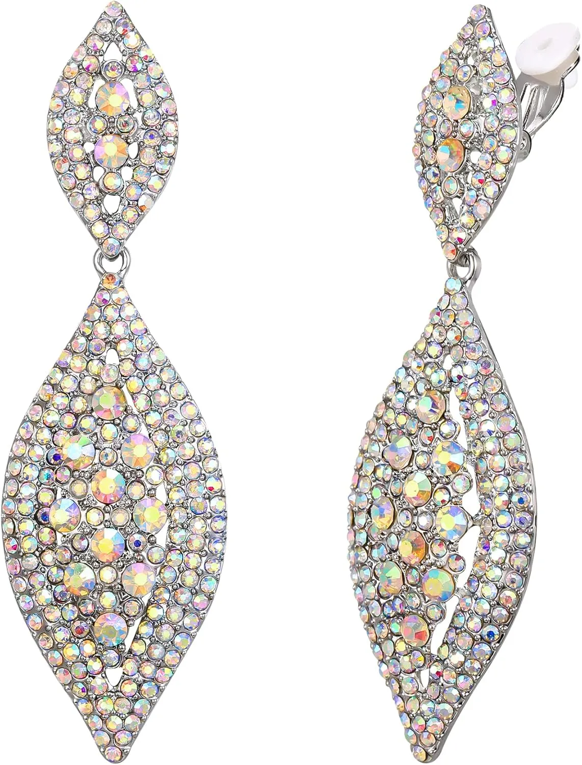 Flyonce Clip On Earrings for Women, Glitter Rhinestone Crystal Wedding Bridal Clip-on Drop Dangle Earring for Non Pierced Ears