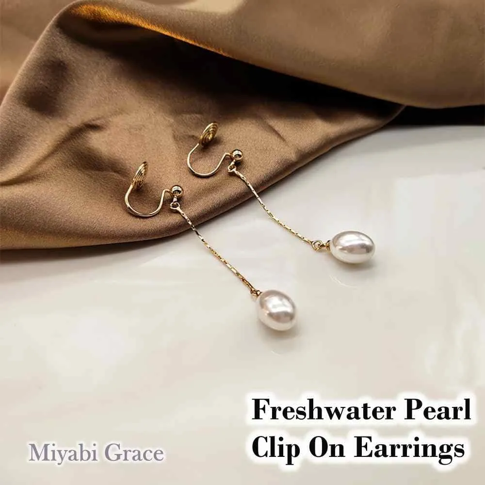 Freshwater Pearl Clip On Earrings For Women Dangle Wedding Gold White Crystal Rhinestone Cubic Zirconia Silver Bridal Comfortable Non Pierced Coil Invisible Clip-on Earrings