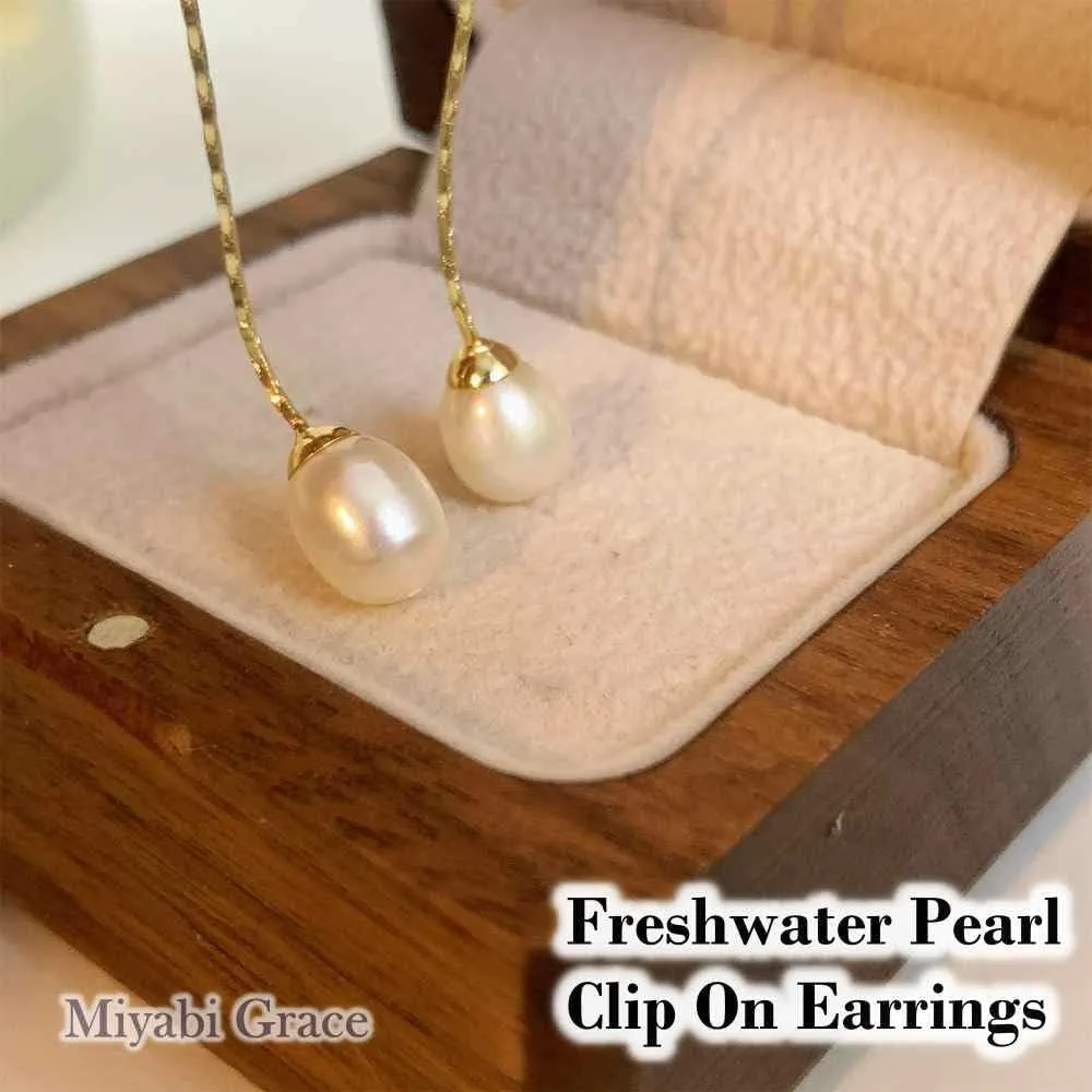 Freshwater Pearl Clip On Earrings For Women Dangle Wedding Gold White Crystal Rhinestone Cubic Zirconia Silver Bridal Comfortable Non Pierced Coil Invisible Clip-on Earrings