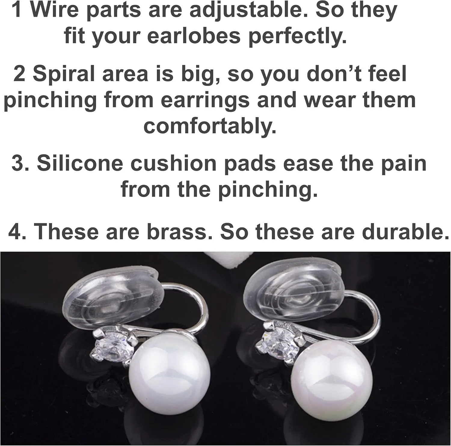 Freshwater Pearl Clip On Earrings For Women Dangle Wedding Gold White Crystal Rhinestone Cubic Zirconia Silver Bridal Comfortable Non Pierced Coil Invisible Clip-on Earrings