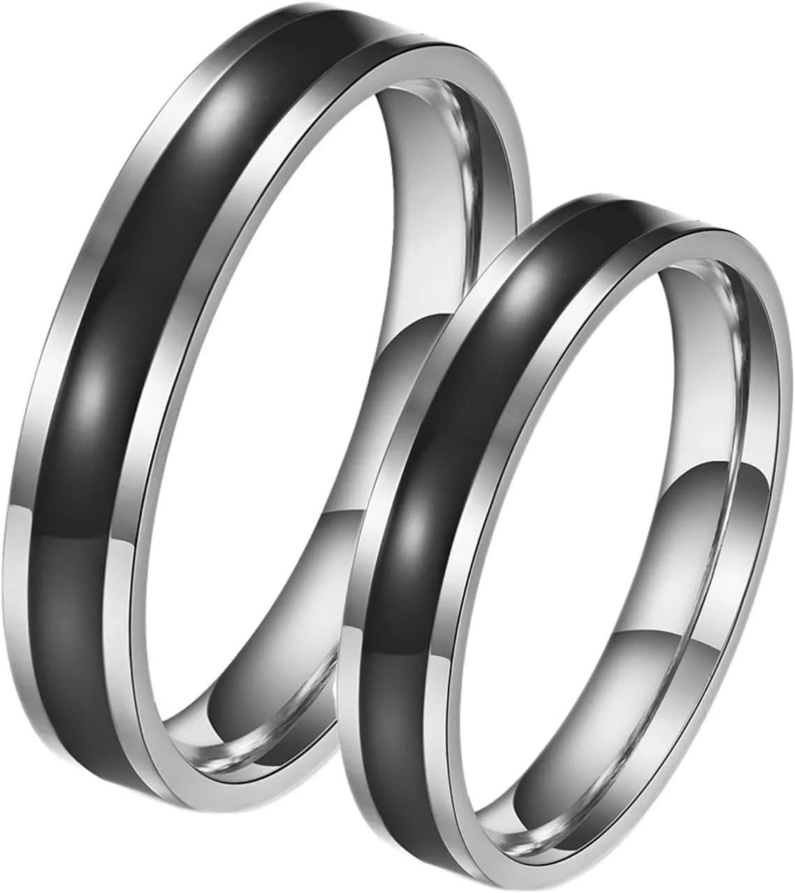 Friendship Rings for Men, Men's Stainless Steel Rings 4mm Silver Ring with Black Enamel Proposal Couple Ring