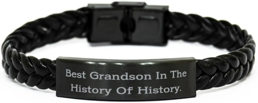 Funny Grandson Gifts, Best Grandson In, Fancy Birthday Braided Leather Bracelet For Grandson, Engraved Bracelet From Grandparent, Leather bracelets for men, Leather bracelets for women, Handmade