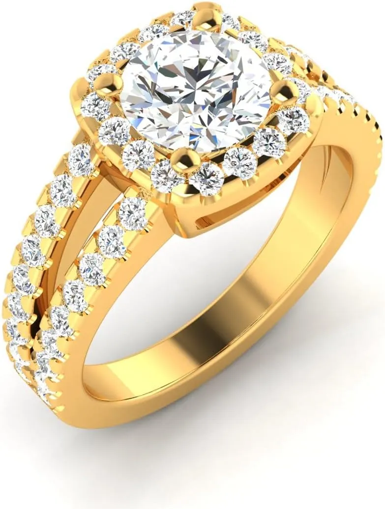 GEMHUB 1. Ct Round Shape Lab Created G VS1 Diamond Halo Style Couples Promise Ring 14k Yellow Gold Sizable