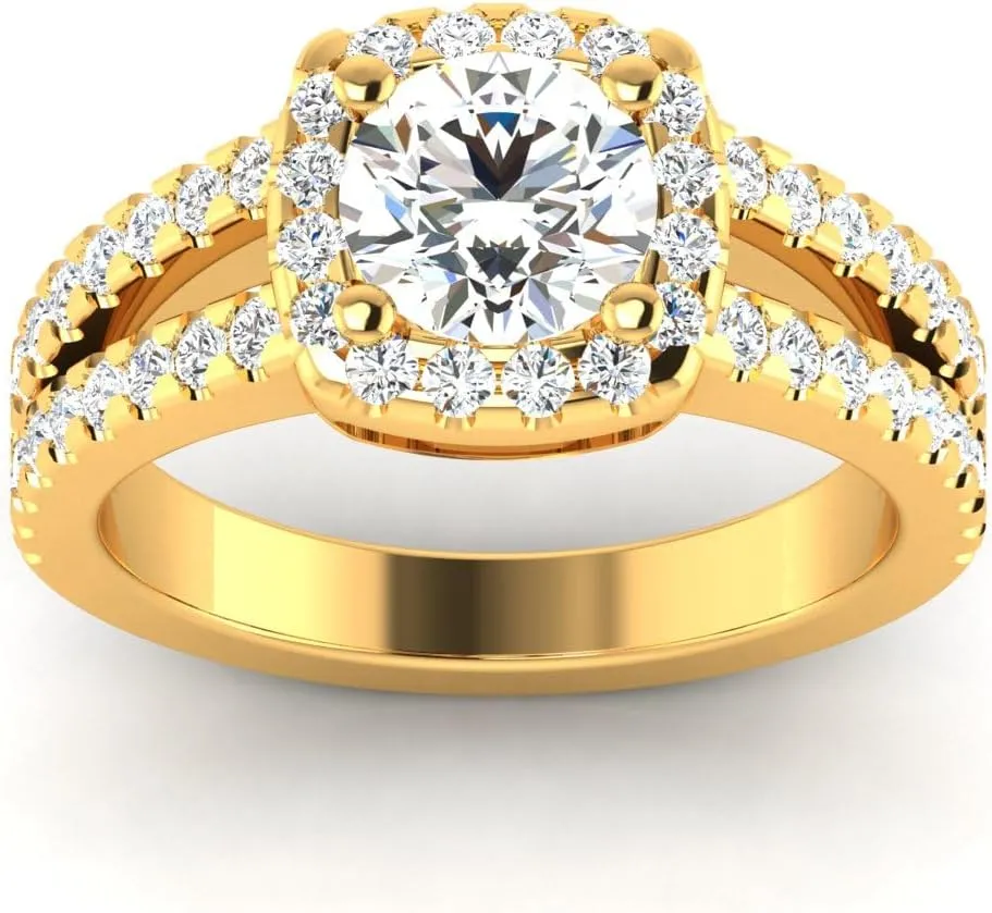 GEMHUB 1. Ct Round Shape Lab Created G VS1 Diamond Halo Style Couples Promise Ring 14k Yellow Gold Sizable