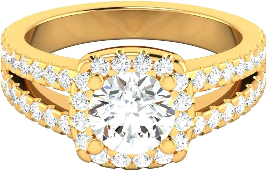 GEMHUB 1. Ct Round Shape Lab Created G VS1 Diamond Halo Style Couples Promise Ring 14k Yellow Gold Sizable