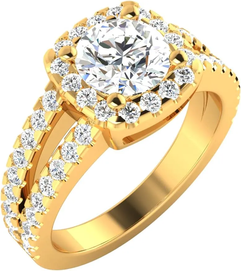 GEMHUB 1. Ct Round Shape Lab Created G VS1 Diamond Halo Style Couples Promise Ring 14k Yellow Gold Sizable