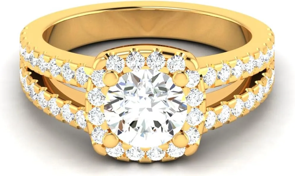 GEMHUB 1. Ct Round Shape Lab Created G VS1 Diamond Halo Style Couples Promise Ring 14k Yellow Gold Sizable