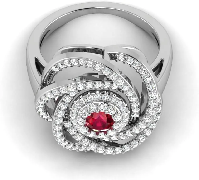 GEMHUB Couples Promise Ring White Gold 14k 0.99 CARAT Round Cut Cluster Style Red Ruby Grade AA Lab Created Size 5 6 7 87