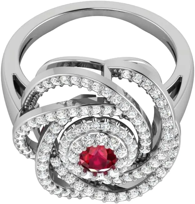 GEMHUB Couples Promise Ring White Gold 14k 0.99 CARAT Round Cut Cluster Style Red Ruby Grade AA Lab Created Size 5 6 7 87