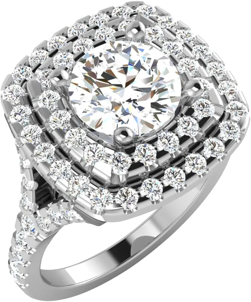 GEMHUB Couples Promise Ring White Gold 14k 2.43 CARAT Round Shape Double Halo Diamond G VS1 Lab Created Sizable