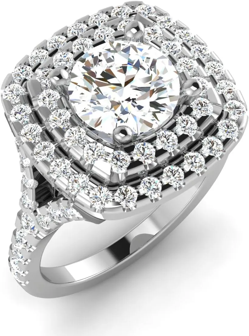 GEMHUB Couples Promise Ring White Gold 14k 2.43 CARAT Round Shape Double Halo Diamond G VS1 Lab Created Sizable