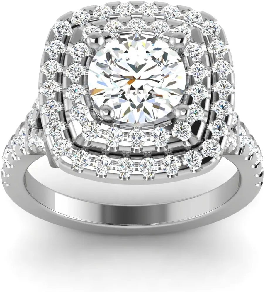 GEMHUB Couples Promise Ring White Gold 14k 2.43 CARAT Round Shape Double Halo Diamond G VS1 Lab Created Sizable