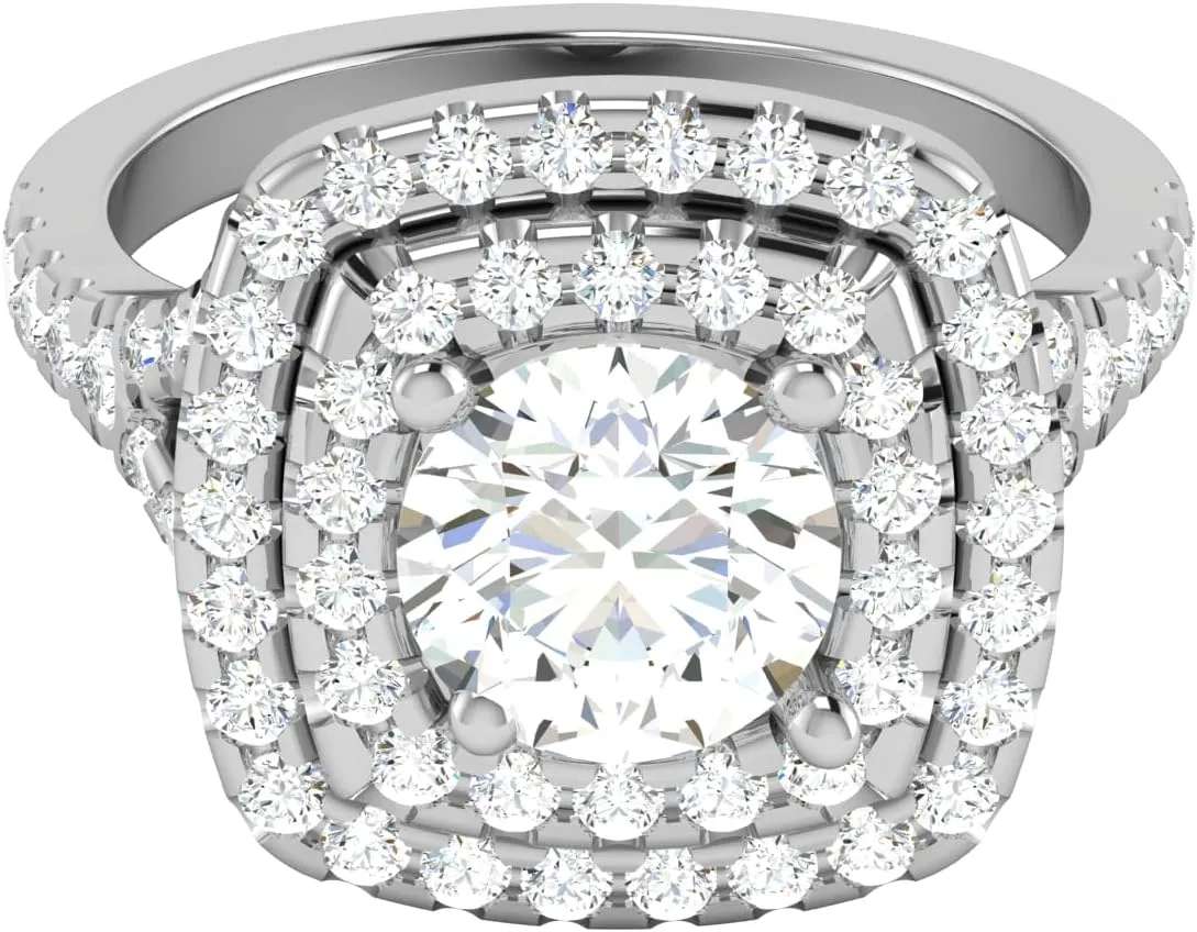 GEMHUB Couples Promise Ring White Gold 14k 2.43 CARAT Round Shape Double Halo Diamond G VS1 Lab Created Sizable