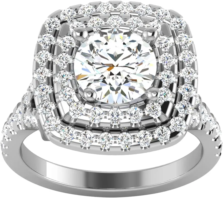 GEMHUB Couples Promise Ring White Gold 14k 2.43 CARAT Round Shape Double Halo Diamond G VS1 Lab Created Sizable