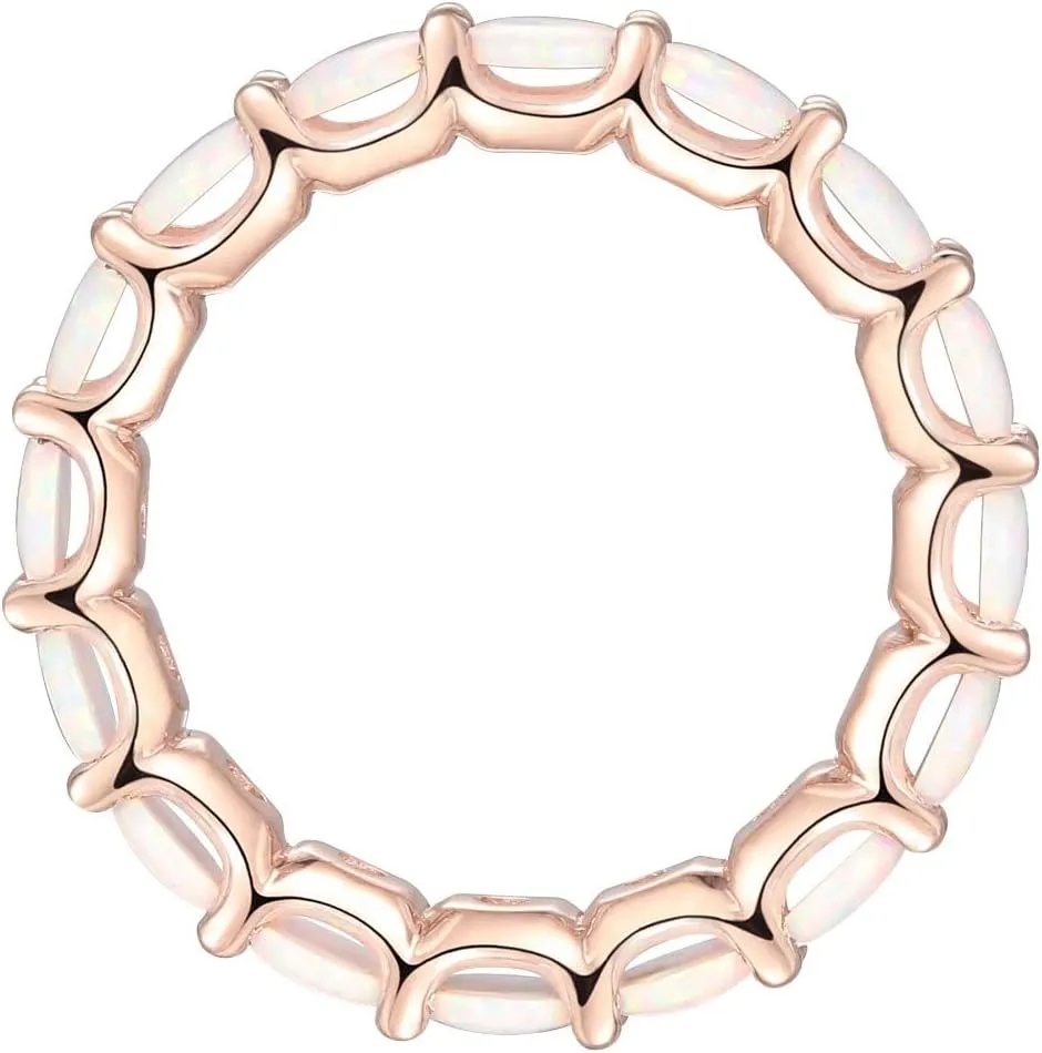 Gemstone Eternity Band Ring, 14K Rose Gold-plated Sterling Silver/14K Gold-plated Sterling Silver/Sterling Silver, Round Stones, Birthstone Rings for Women (4 mm stone)