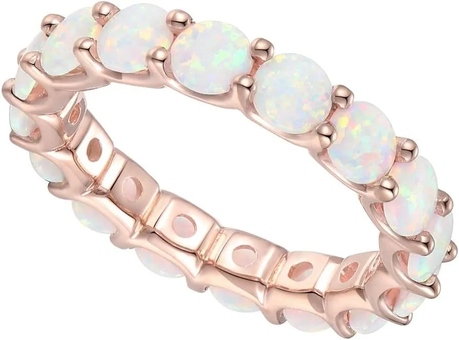 Gemstone Eternity Band Ring, 14K Rose Gold-plated Sterling Silver/14K Gold-plated Sterling Silver/Sterling Silver, Round Stones, Birthstone Rings for Women (4 mm stone)