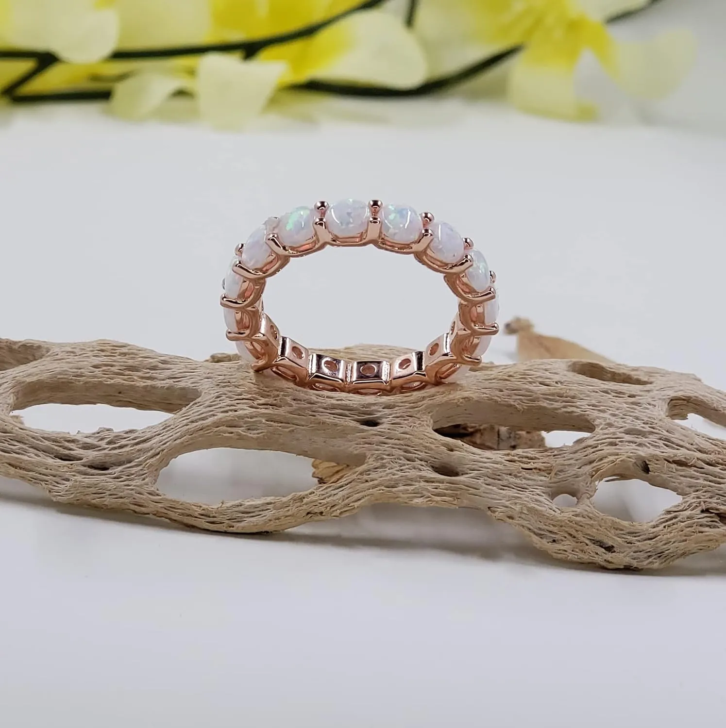 Gemstone Eternity Band Ring, 14K Rose Gold-plated Sterling Silver/14K Gold-plated Sterling Silver/Sterling Silver, Round Stones, Birthstone Rings for Women (4 mm stone)