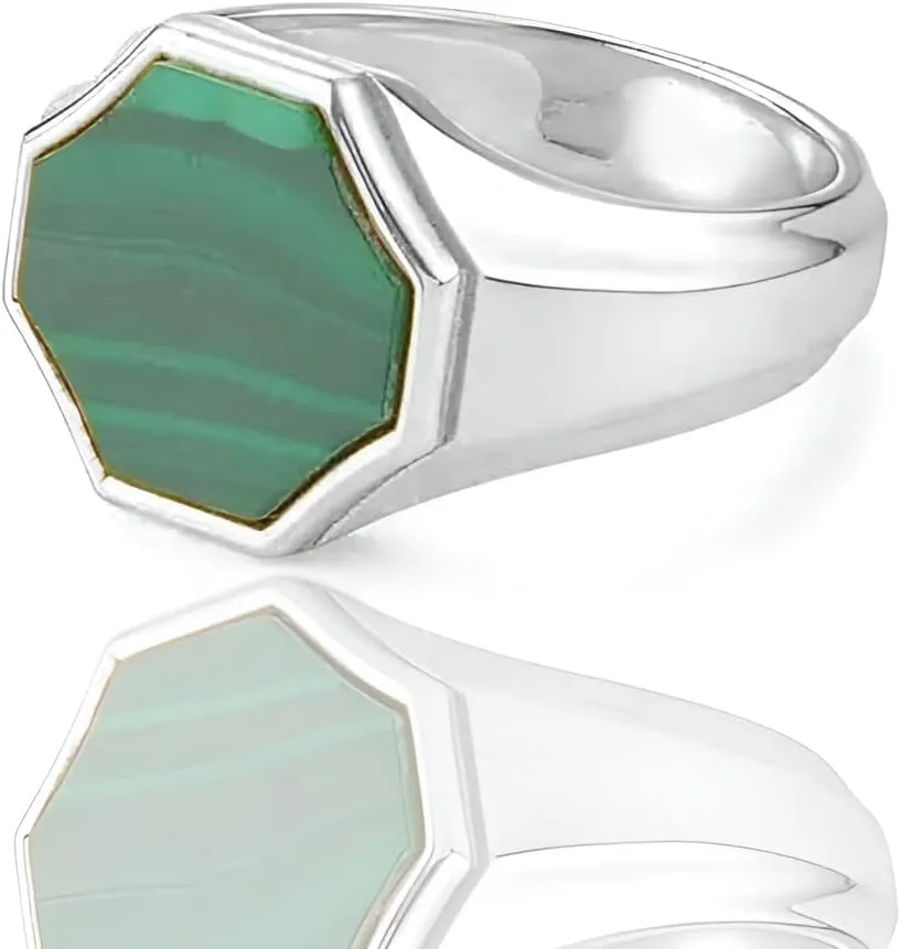 Genuine Malachite Ring 14k Gold Vermeil Gemstone Handmade Jewelry Signet Ring for Men Gift for Him Statement Jewelry Promise Rings