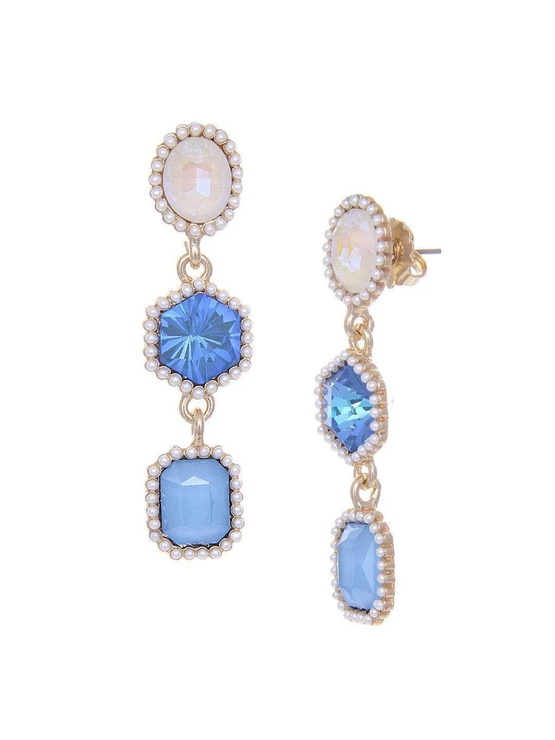 Geometric 3 Tiered Earrings Blue