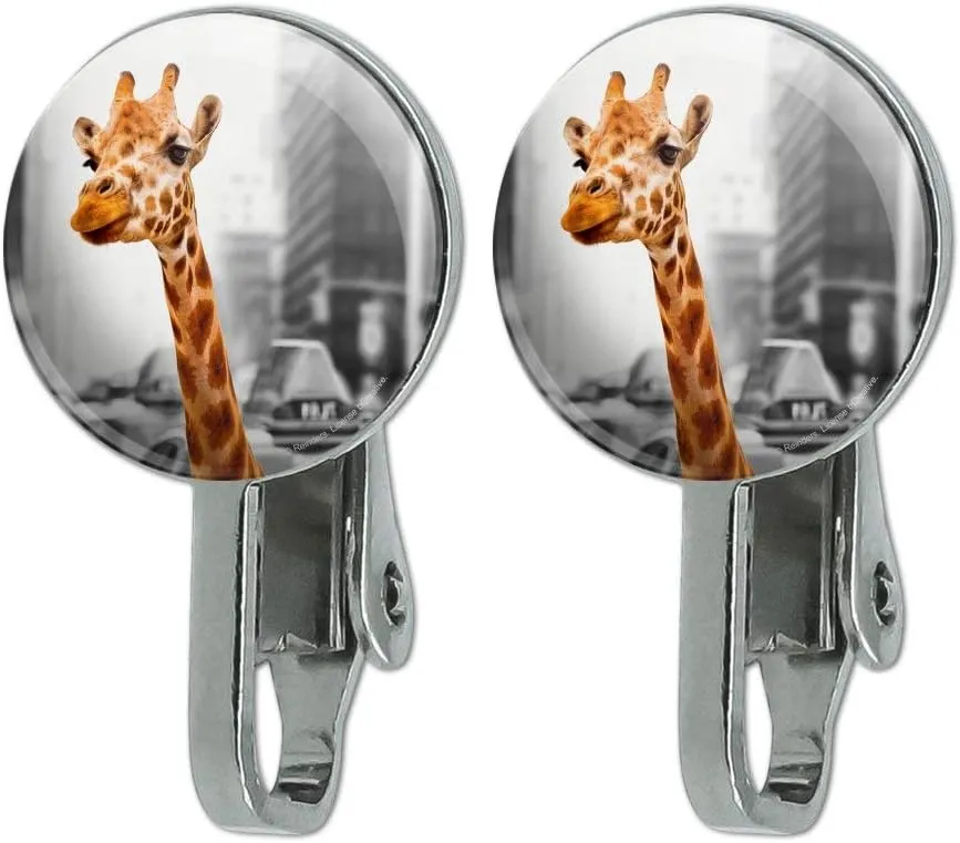 Giraffe in Taxi Novelty Clip-On Stud Earrings