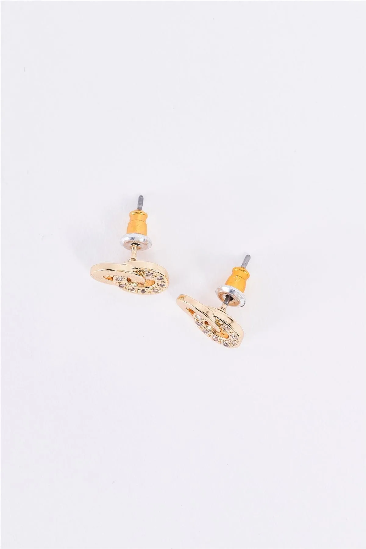 Gold & Rhinestone Incrusted Linked Hoop Stud Earrings