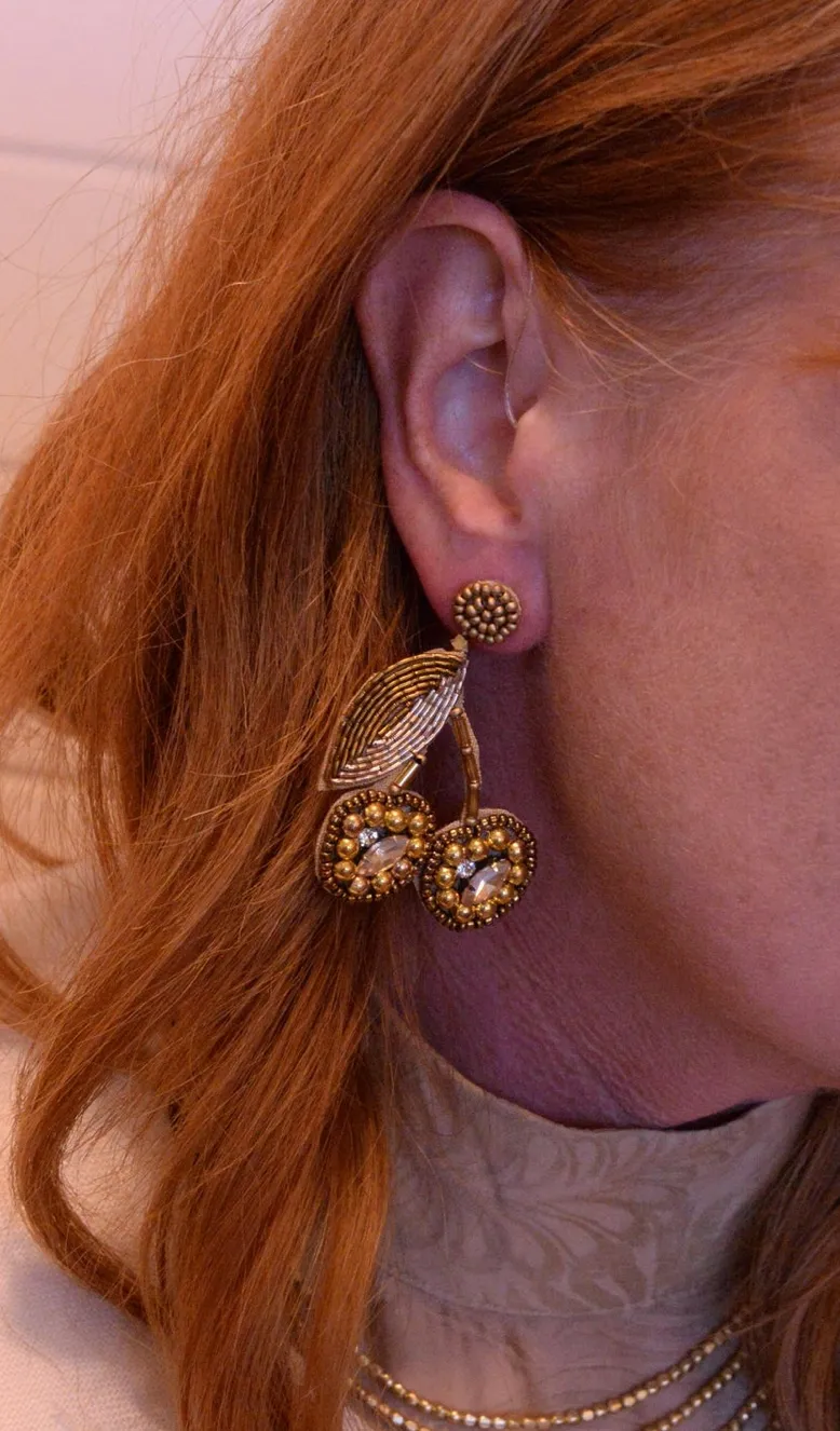 Gold beaded cherry earrings