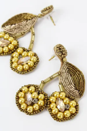Gold beaded cherry earrings