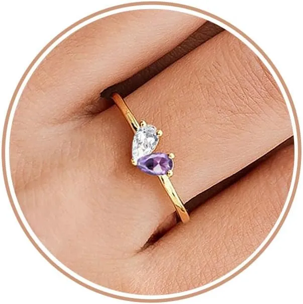 Gold Birthstone Rings for Women Non Tarnish Stackable Ring Dainty 14K Gold Plated Heart CZ Emerald Gemstone Ring Wedding Engagement Promise Ring for Her Birthday Personalized Jewelry Gifts for Mom Size 6-10