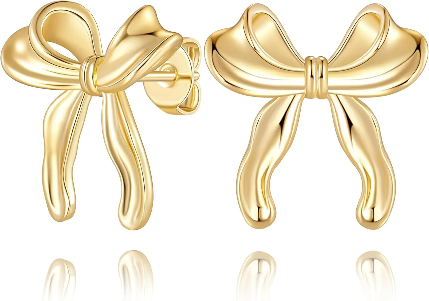 Gold Bow Stud Earrings for Women 14k Gold Earrings for Womens Studs Earring Sweet Bows Design with a Playful Twist Bow Earring for Women 21mm