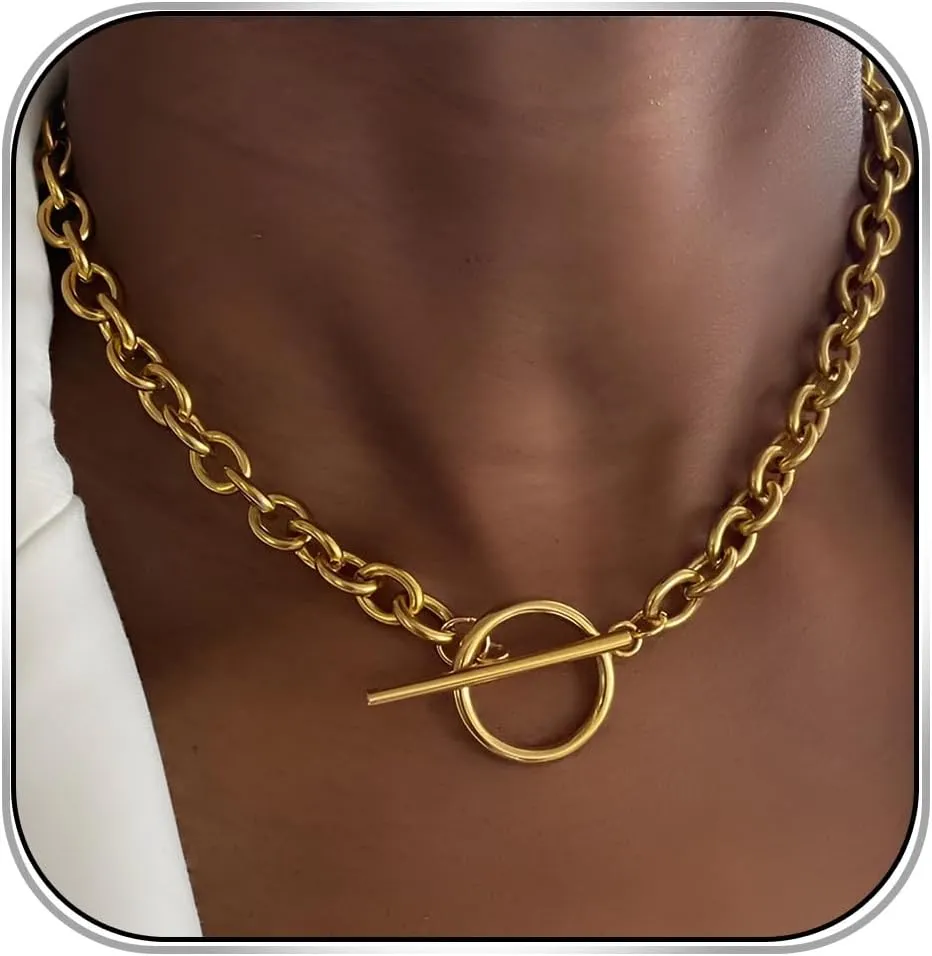 Gold Choker Necklace for Women Trendy Pearl Toggle Pendant Necklaces Chain Jewelry Paperclip Chains